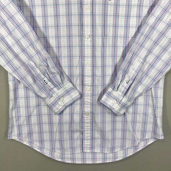 Izod Shirt Men's Medium Purple Plaid Button Down Long Sleeve Pocket Cotton Blend - Picture 6 of 14
